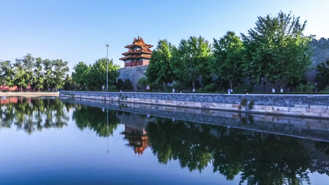 故宫城墙护城河与角楼风光视频素材