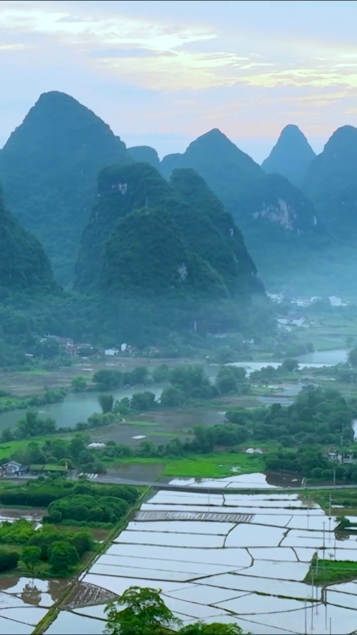 航拍桂林田园风光视频素材