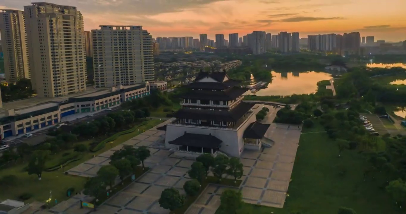 九华湖德文化公园，夕阳视频下载