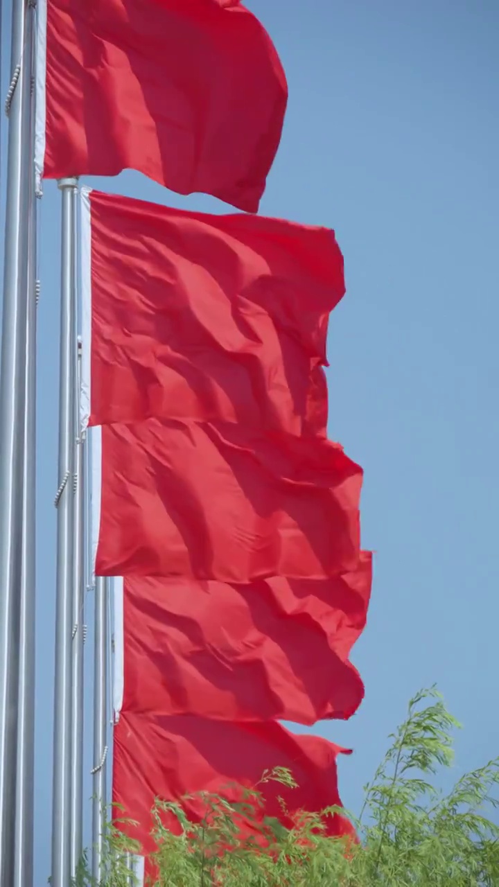 飘扬的红旗旗帜旗杆红色旗子视频下载