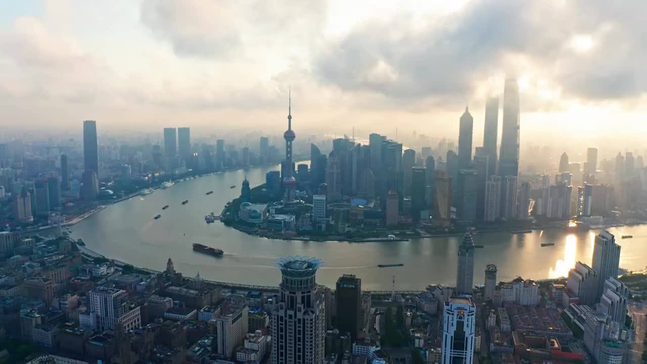 上海 日出 大雾 陆家嘴 航拍视频 4K视频素材