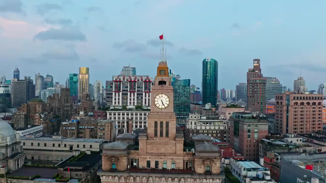上海 黎明 浦西 外滩 钟楼 航拍视频 4K视频下载