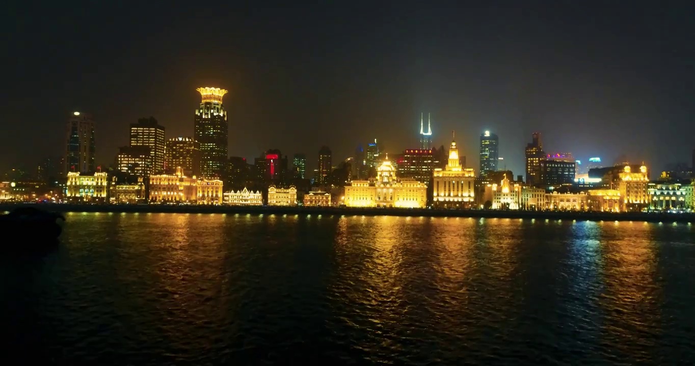 上海 外滩 黄浦江 夜景航拍视频下载