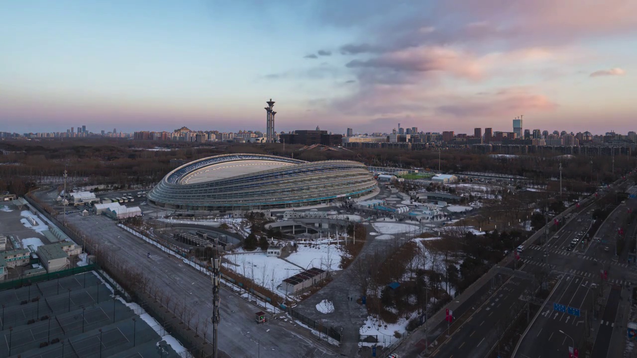 中国北京 冬奥场馆日转夜延时视频素材