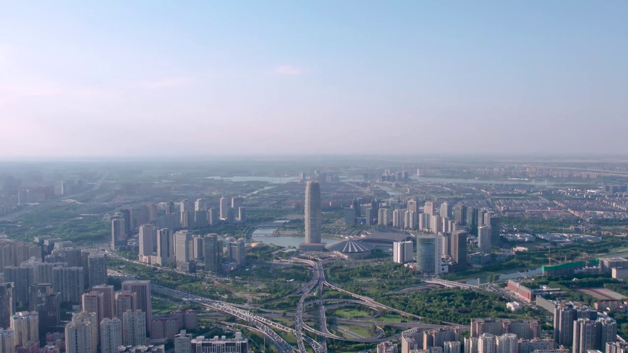 航拍中国河南郑州CBD商务区城市风光视频素材