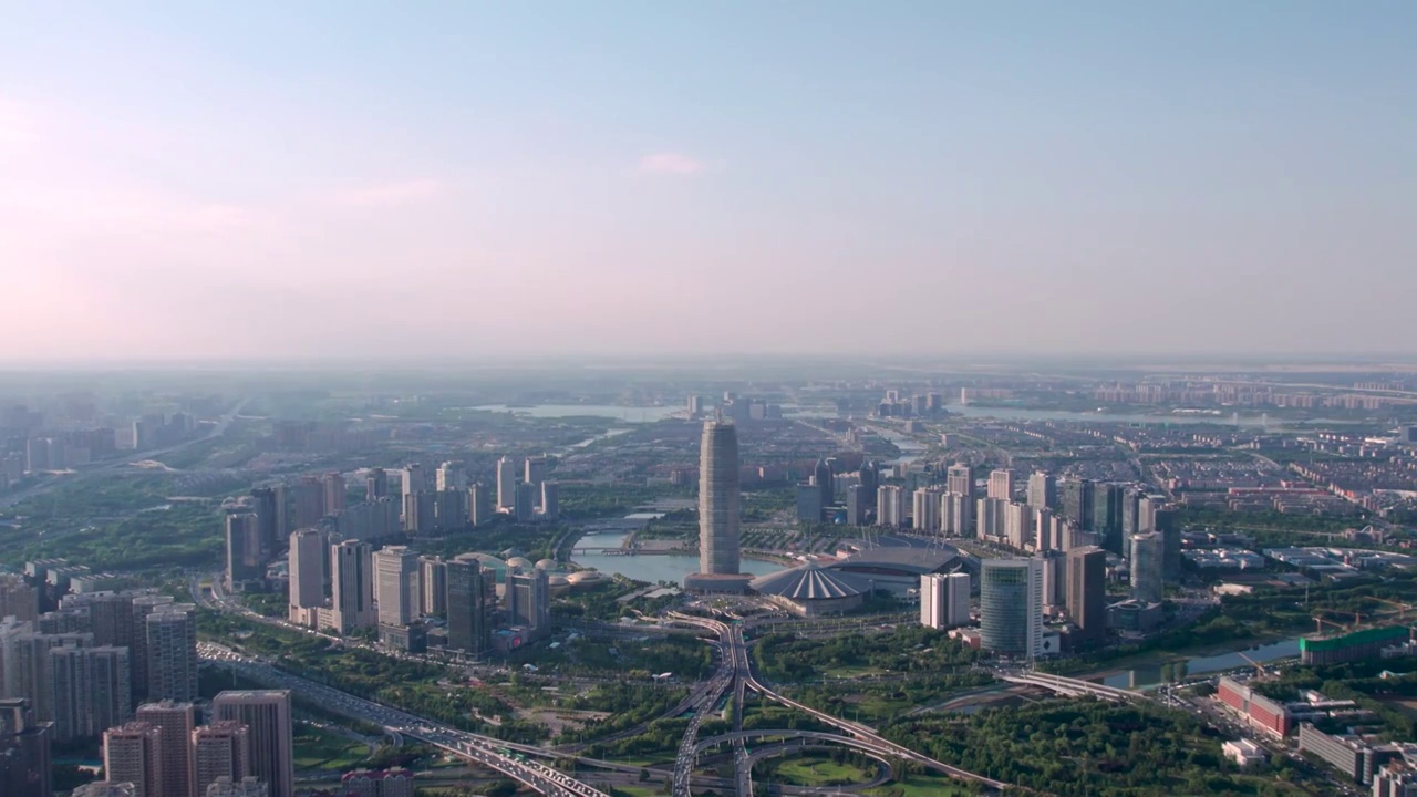 航拍中国河南郑州CBD商务区城市风光视频素材
