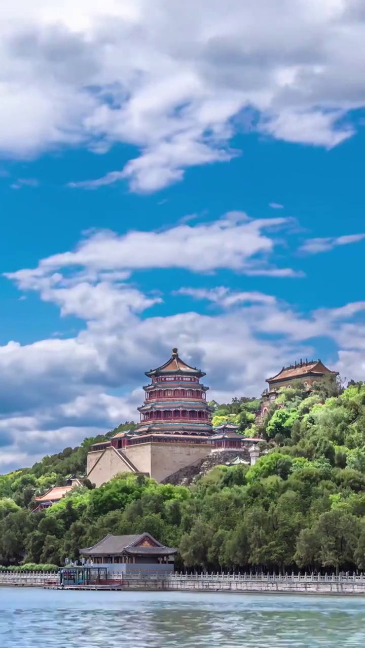 颐和园延时：佛香阁蓝天流云视频素材