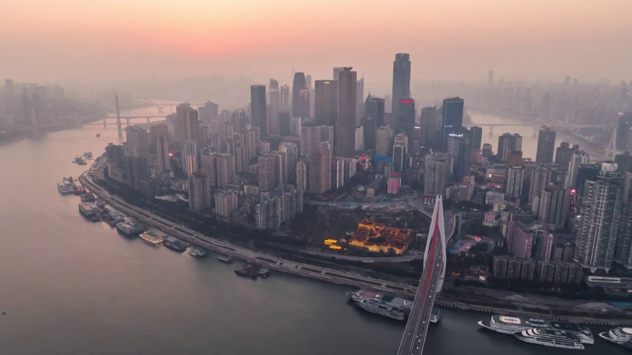 重庆城市长江日落航拍延时视频素材