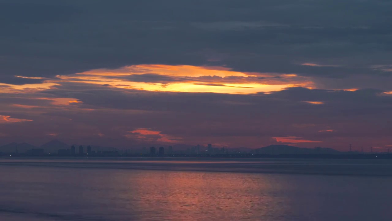 日落时分杭州钱塘江的晚霞，延时摄影空镜视频素材