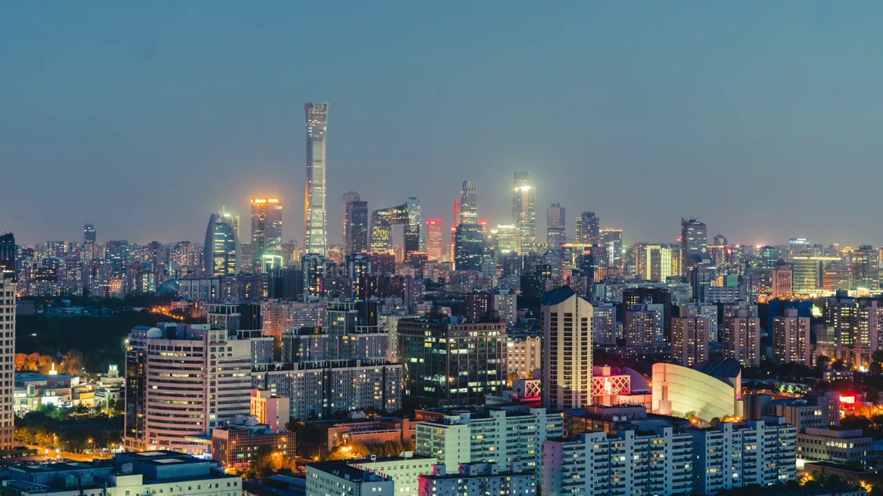 最美天际线北京CBD傍晚夜景延时视频素材