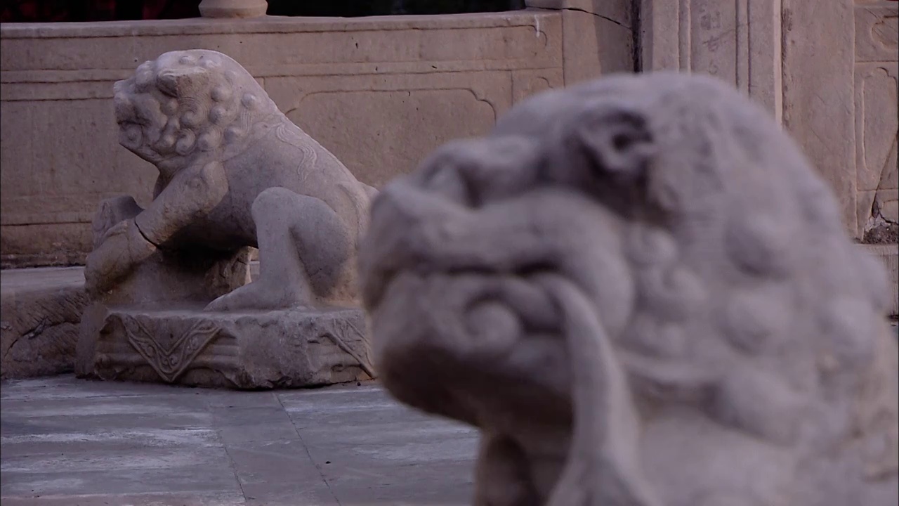 北京天坛斋宫正殿铜人亭下石兽固定机位视频素材