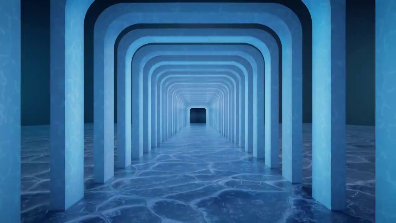 夜晚的冰封湖面上的隧道3D渲染视频下载