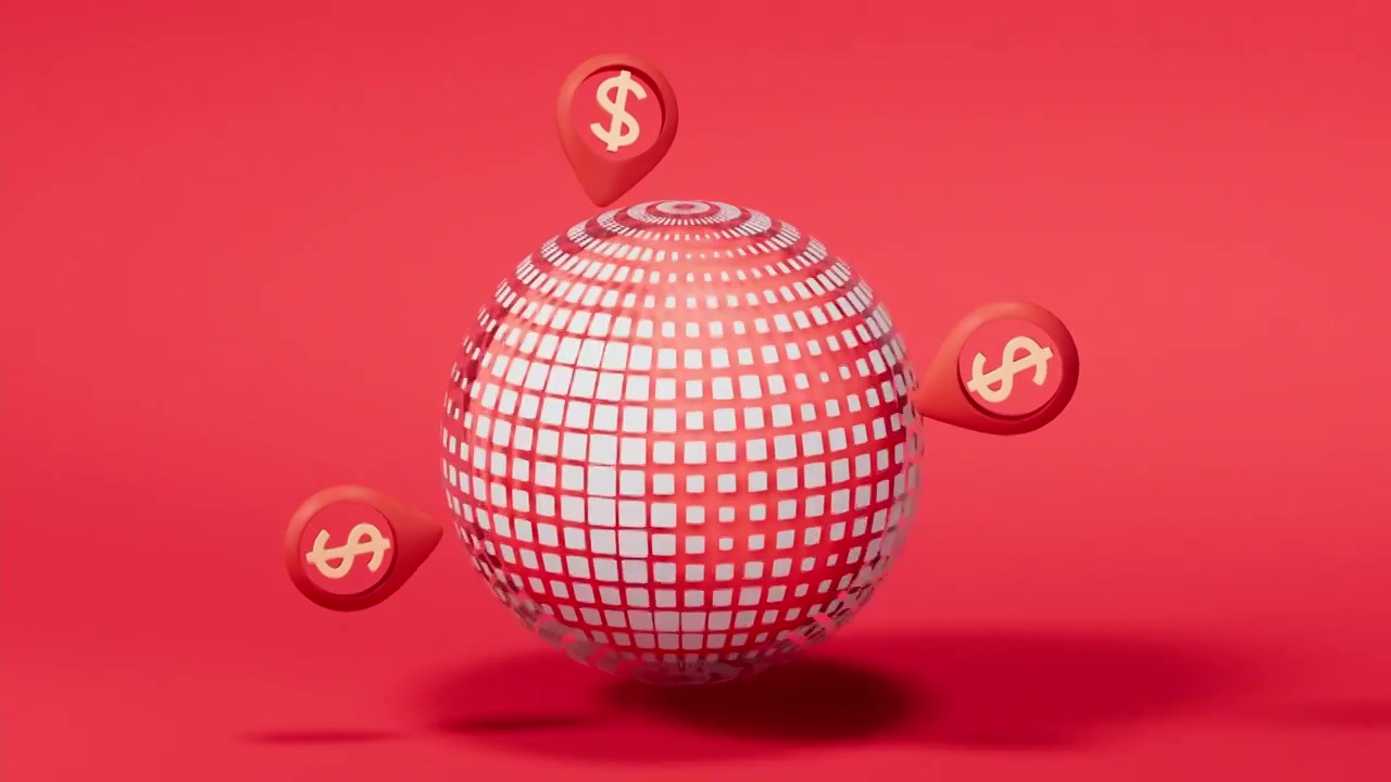 金钱符号与全球化概念动画3D渲染视频下载