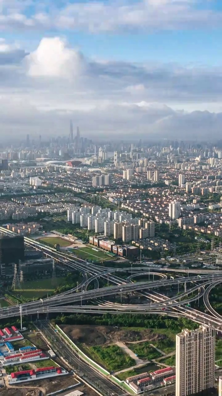 竖版上海城市天际线与立交桥视频下载