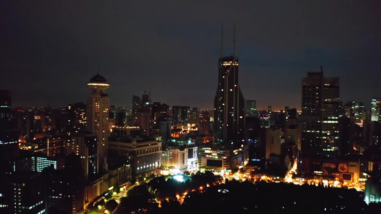 上海 夜景 浦西 外滩 人民广场 办公楼外观 航拍视频 4K视频下载