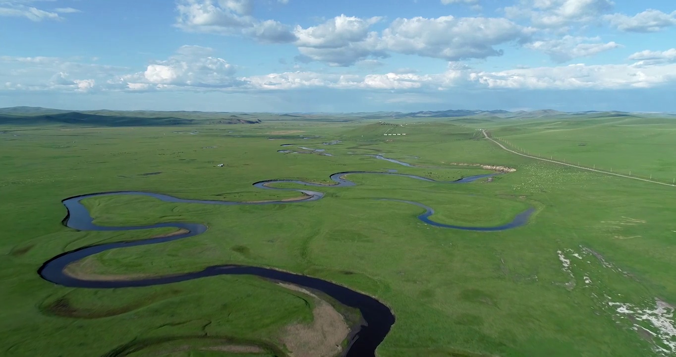 航拍呼伦贝尔草原蜿蜒的河流视频下载