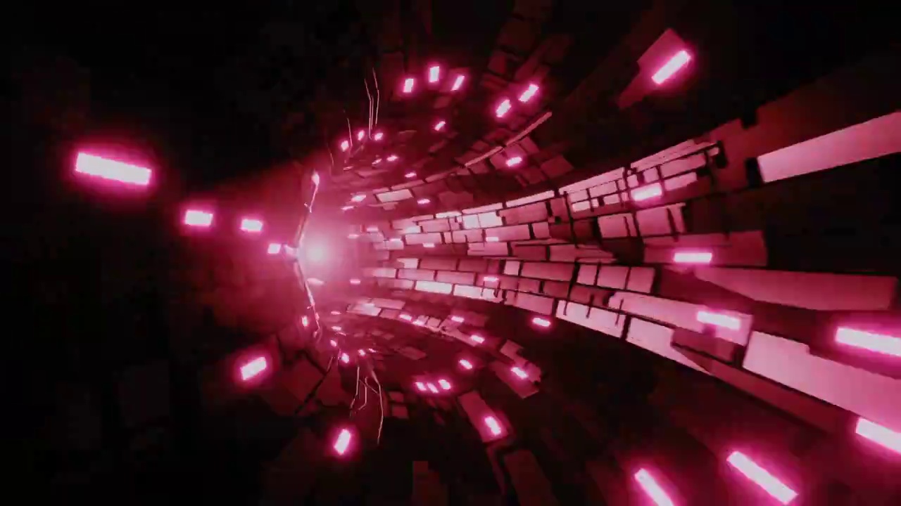 科幻宇宙飞船行驶通道红色发光隧道视频素材