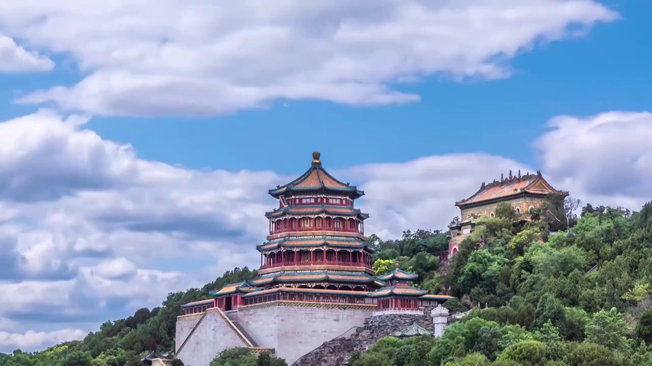 北京经典风光延时：颐和园佛香阁蓝天流云视频下载