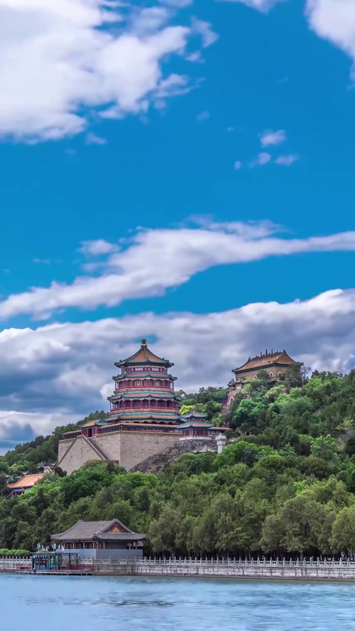 北京经典风光延时：颐和园佛香阁蓝天流云视频素材