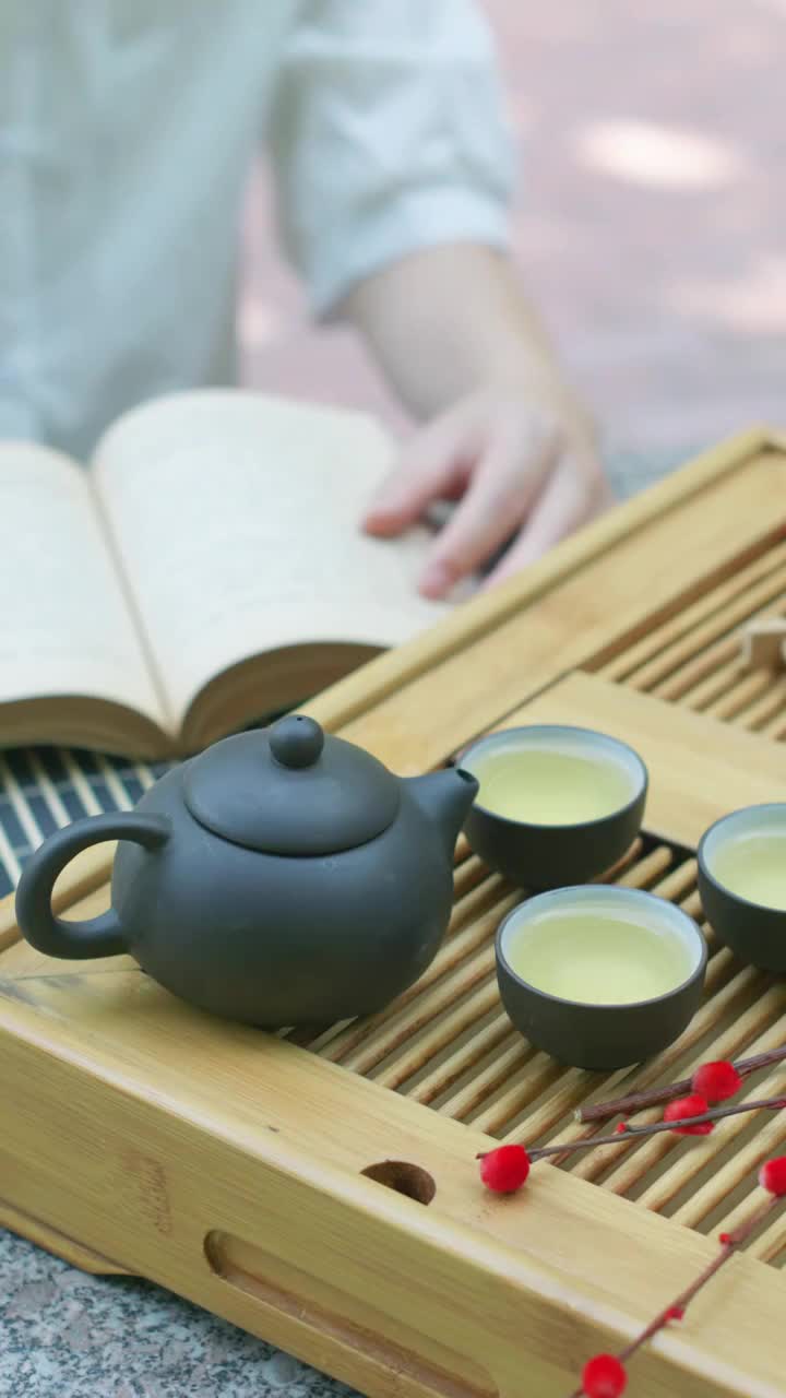 中国女性女人户外公园喝茶读书学习办公视频下载