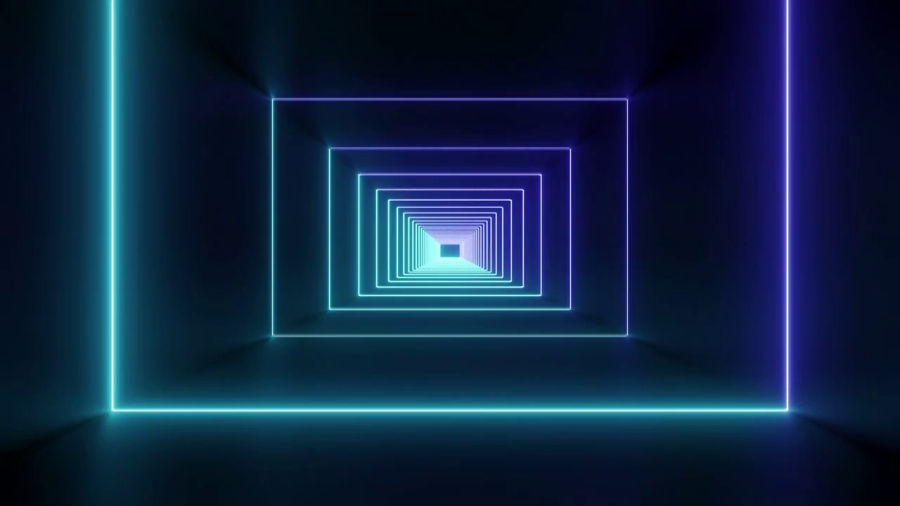 霓虹灯长方形透视空间荧光灯过道长廊视频素材