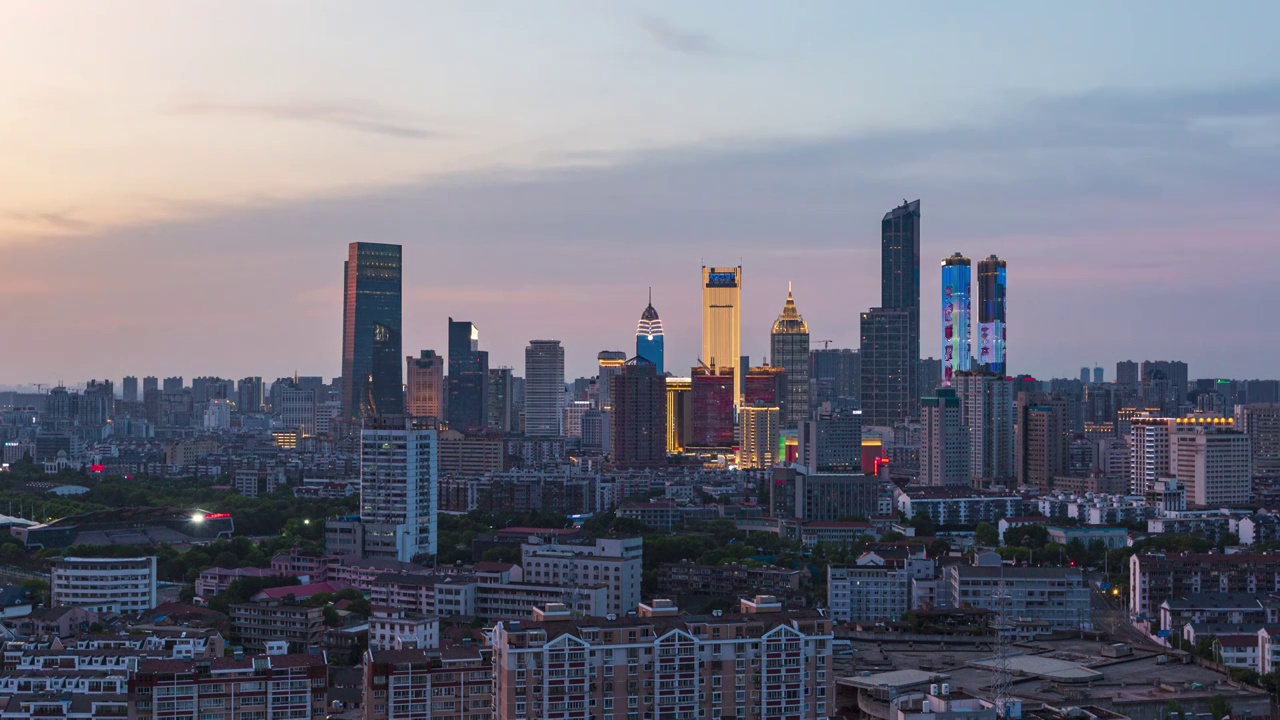 江苏省无锡市城市建筑日落晚霞夜景风光视频素材