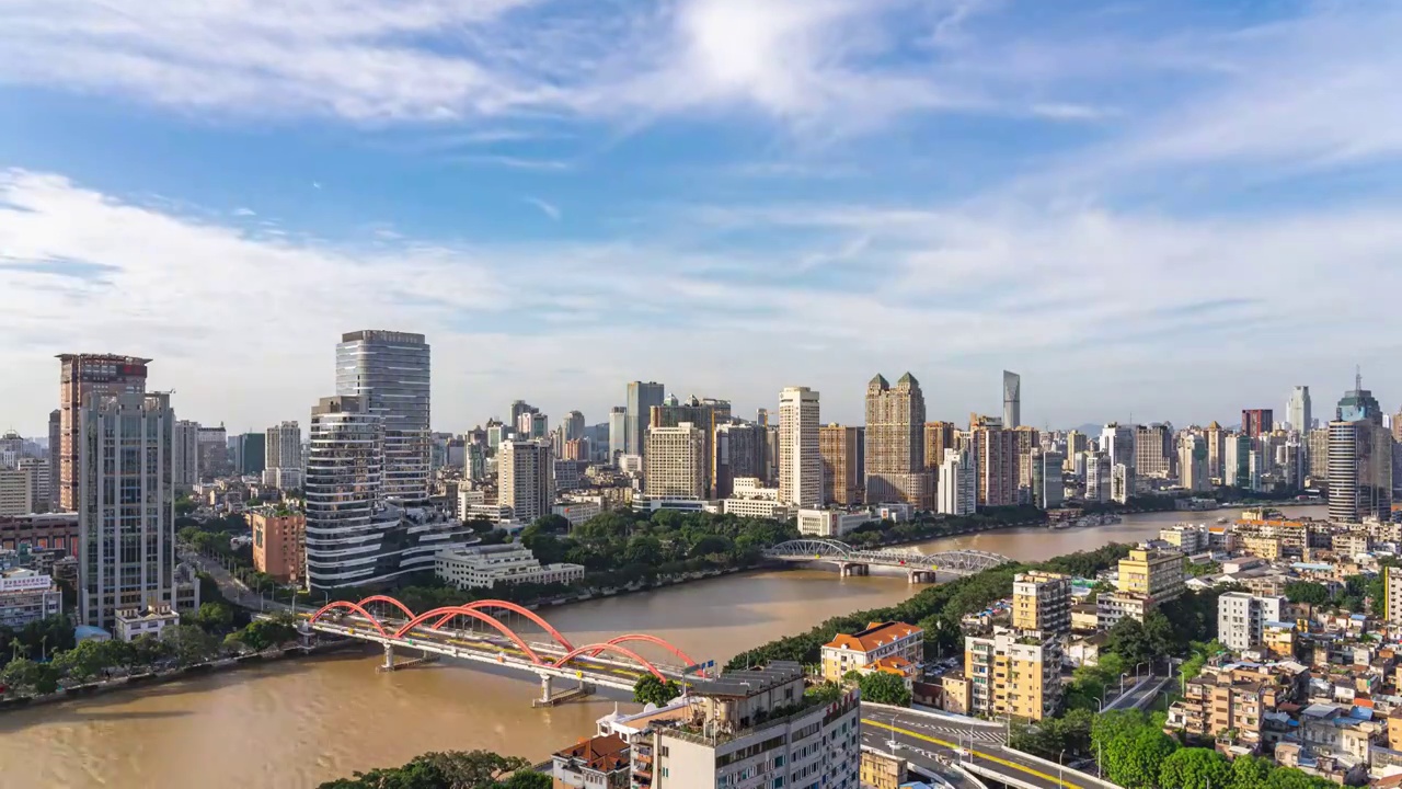 广州解放桥和珠江两岸建筑群天际线延时摄影视频素材
