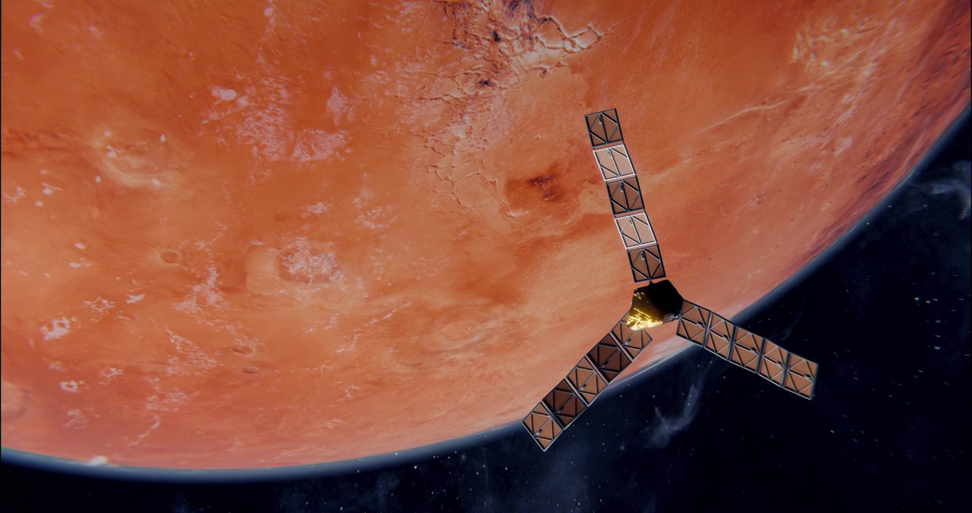 3D高清宇宙中的火星与人造卫星动画视频视频素材