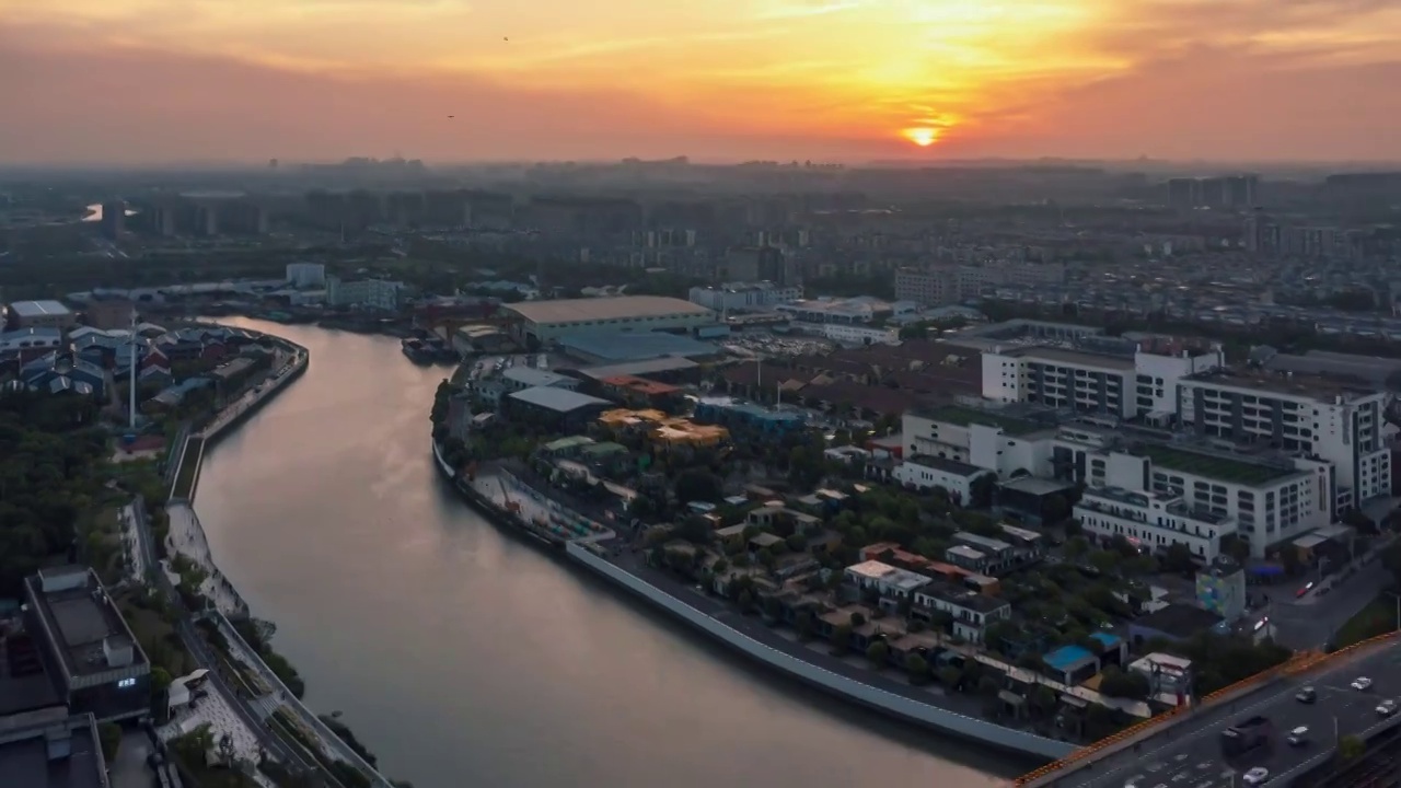 航拍上海智慧湾创意园日落4K延时摄影视频素材