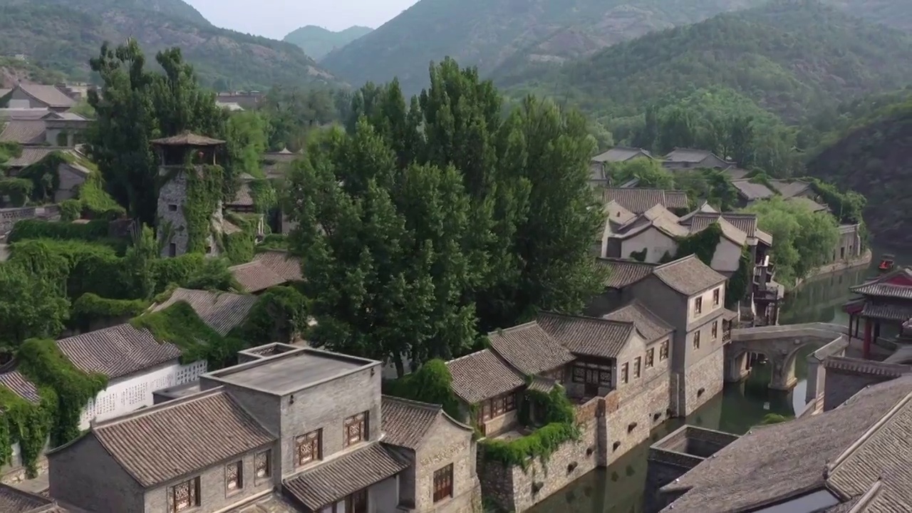 北京古北水镇小镇建筑航拍北京旅游视频下载