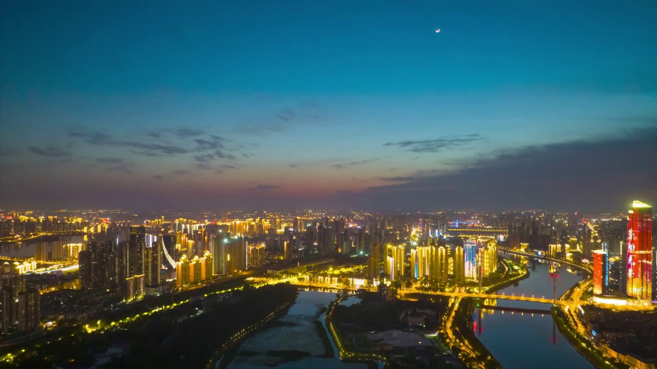 武汉夏日都市天际线夜景航拍风光视频素材