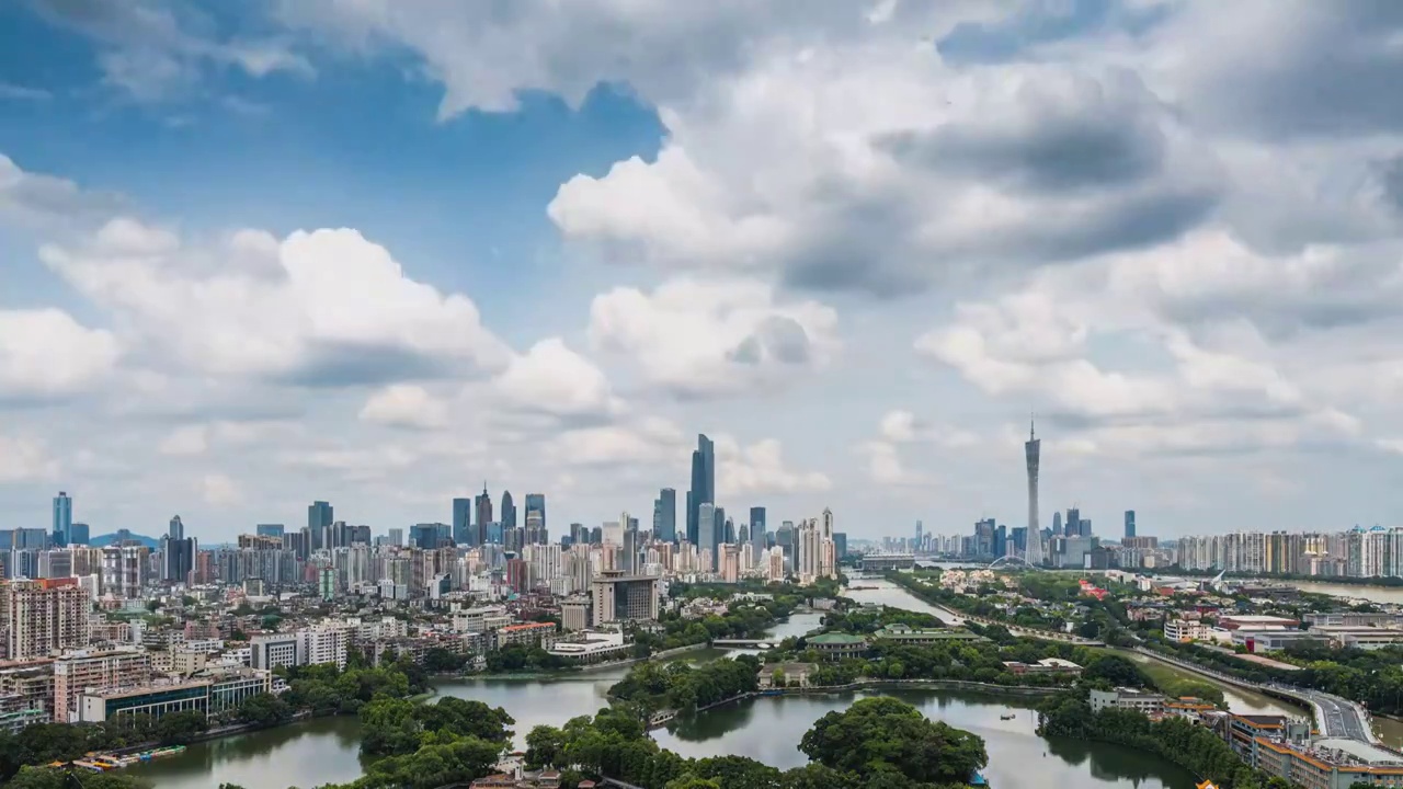 广州东湖公园城市天际线视频素材
