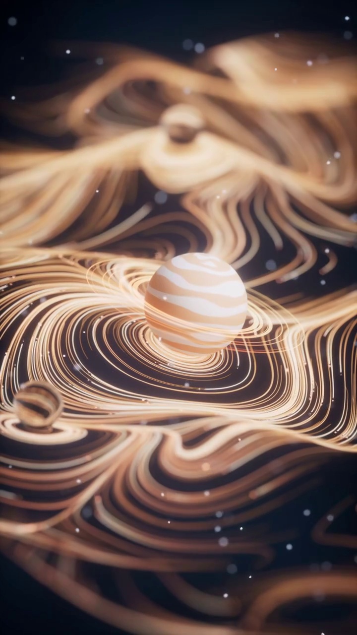 抽象流动曲线与星球3D渲染视频素材
