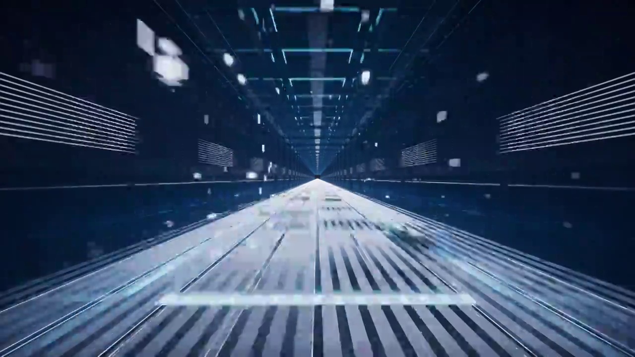 快速穿梭于科技感线条空间隧道3D渲染视频素材
