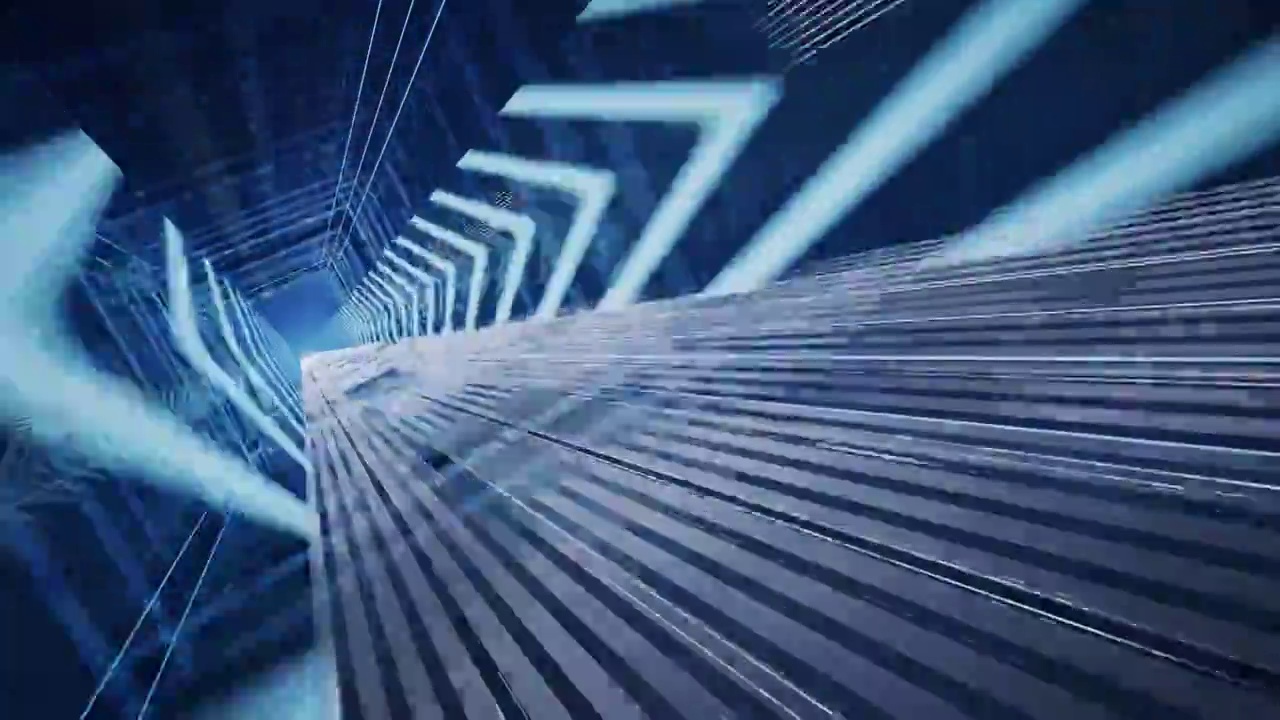 霓虹线条建筑空间动态模糊隧道3D渲染视频素材