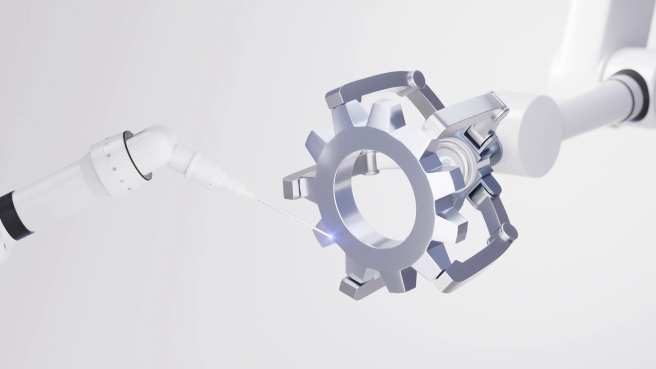 机械臂与智能制造与齿轮概念3D渲染视频素材