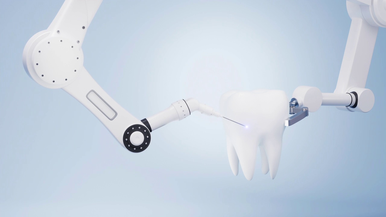 机械臂与牙齿健康概念3D渲染视频素材