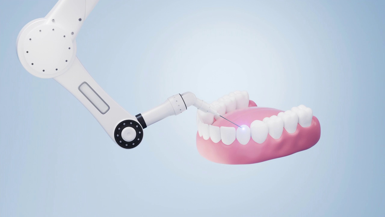 机械臂与牙齿健康概念3D渲染视频素材