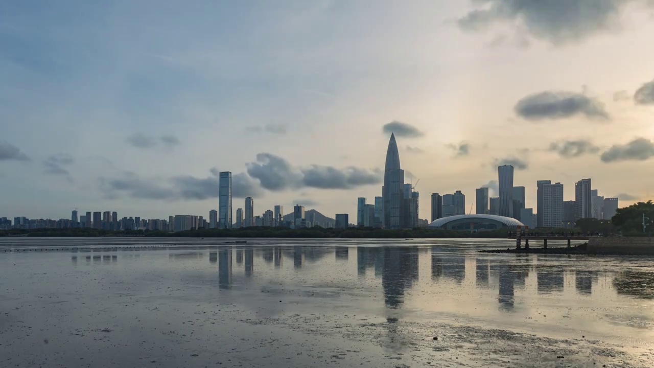 深圳湾后海天际线日落美景视频素材