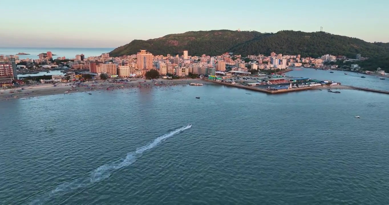惠州 双月湾 海滩 船 日落视频下载