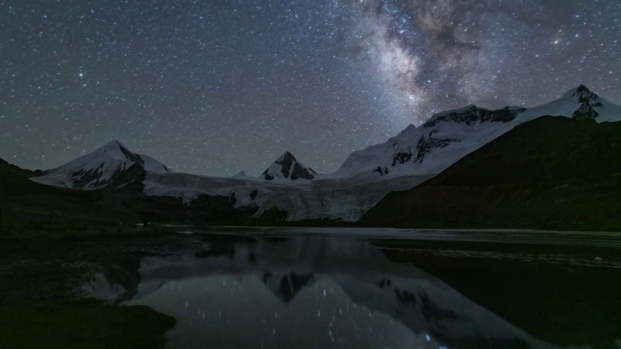 西藏那曲：夏季萨普冰川的星空延时视频视频下载
