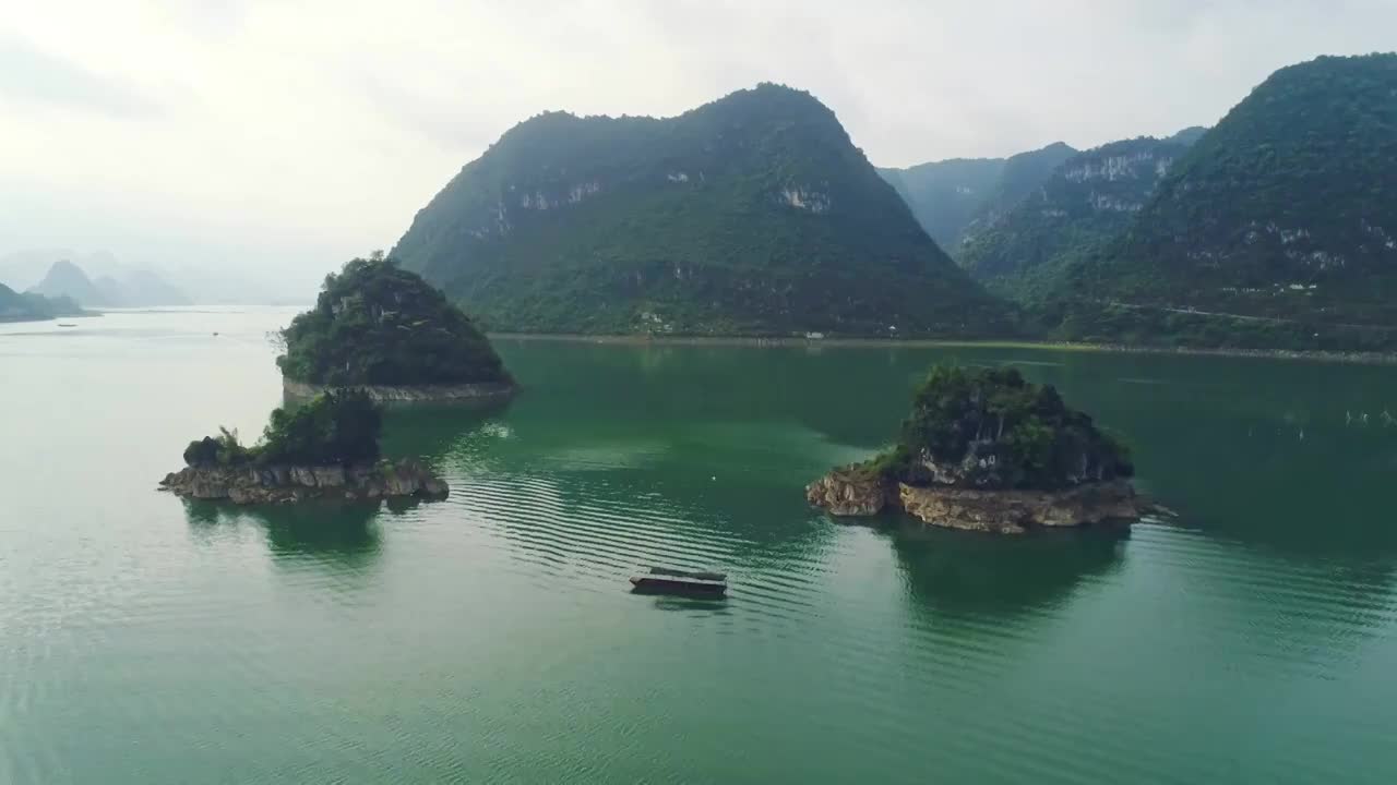 广西靖西渠洋湖自然风光航拍视频素材