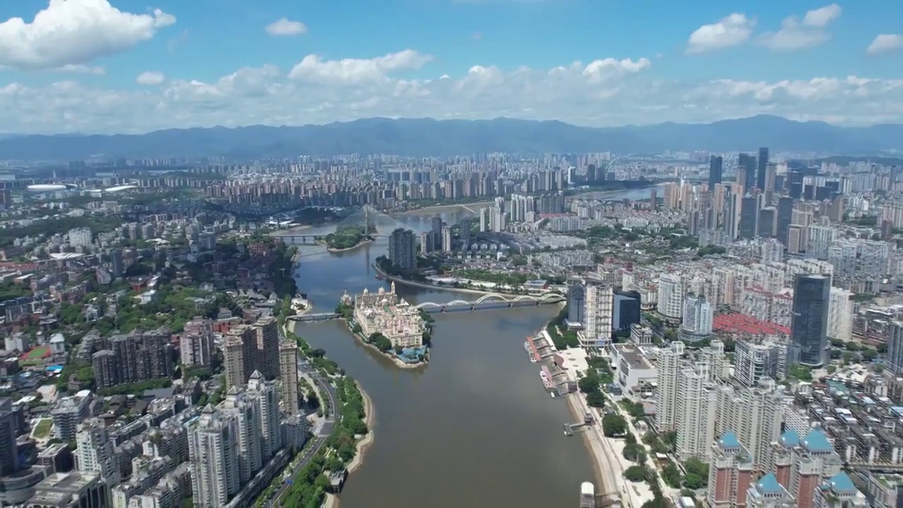 福州闽江两岸城市天际线建筑风光航拍视频素材
