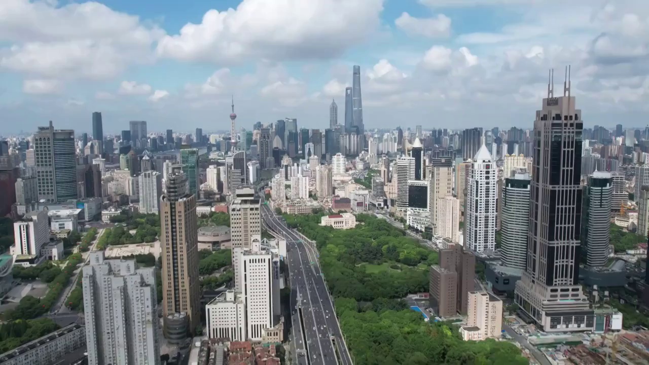 上海延安西路立交陆家嘴无人机延时航拍视频素材