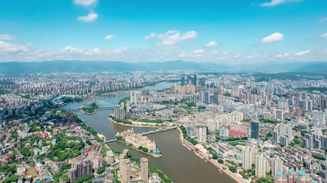 福州闽江两岸城市天际线建筑风光航拍延时视频素材