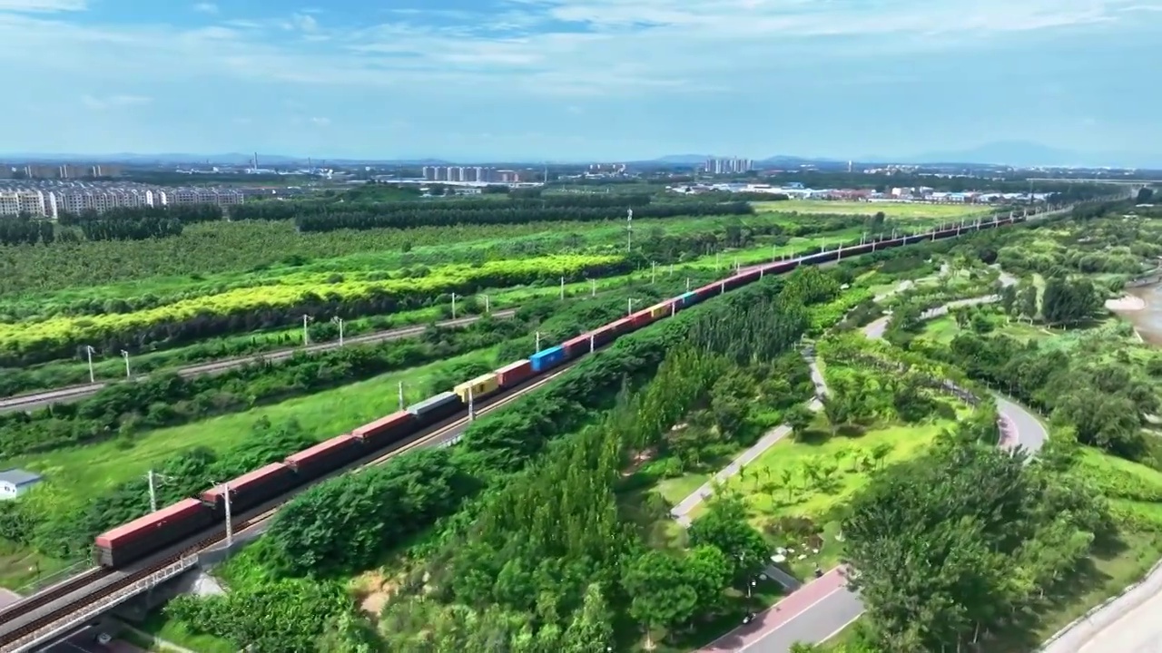 国家城市形象宣传片交通运输货运列车中欧班列空镜4K航拍视频视频下载