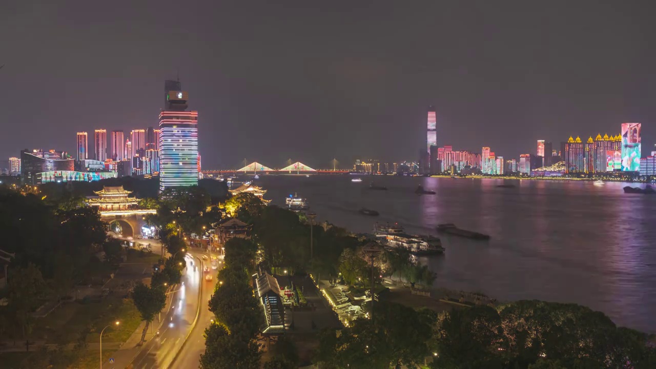 武汉夏日城市天际线夜景风光视频素材