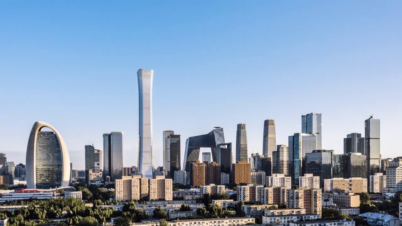 中国北京CBD高楼建筑群晴天风光延时摄影视频下载