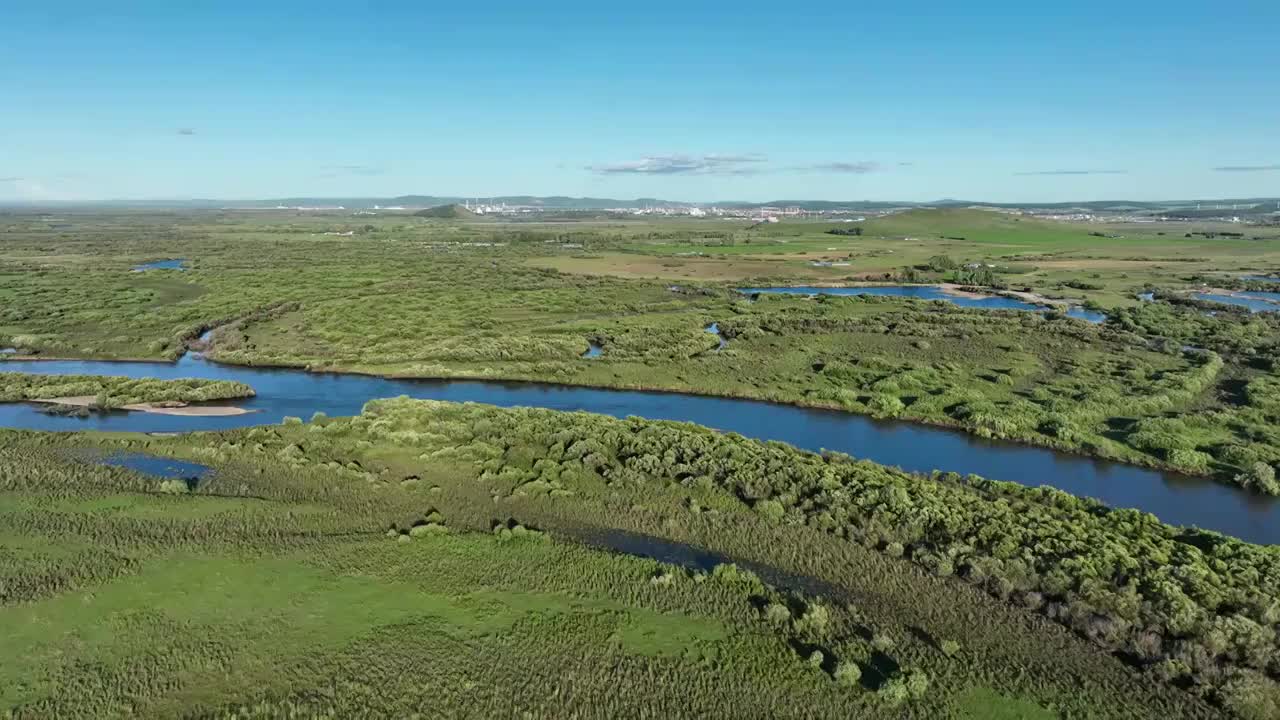 航拍呼伦贝尔扎敦河湿地风光视频下载