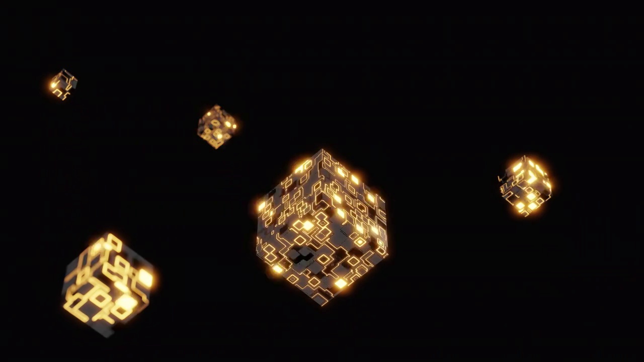 方形闪烁旋转点亮的方块线条的动效特效CG动画科技背景8KProRes422HQ视频下载